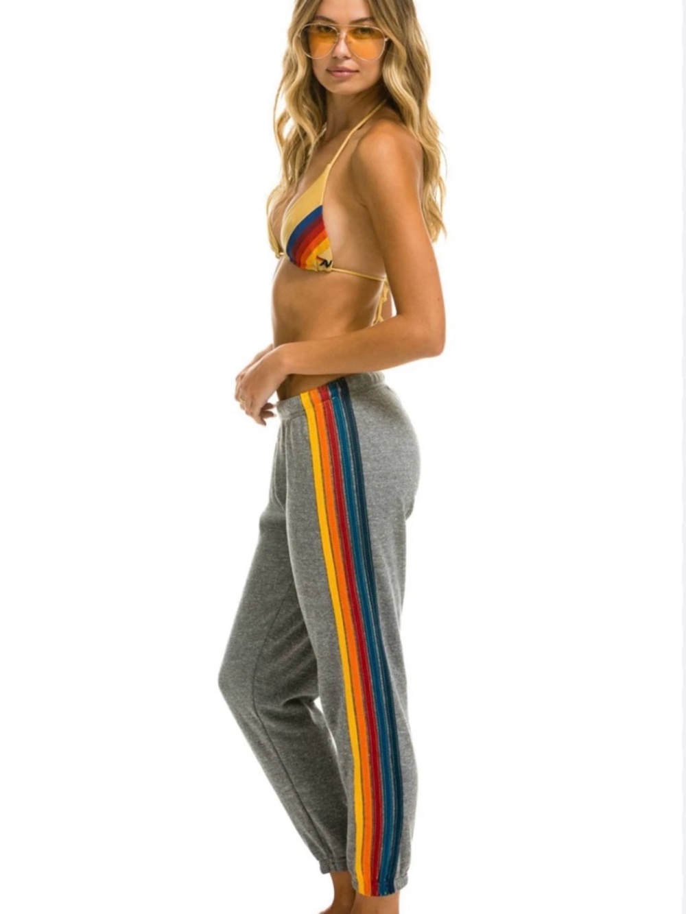 Aviator Nation Grey Joggers with Rainbow Stripes
